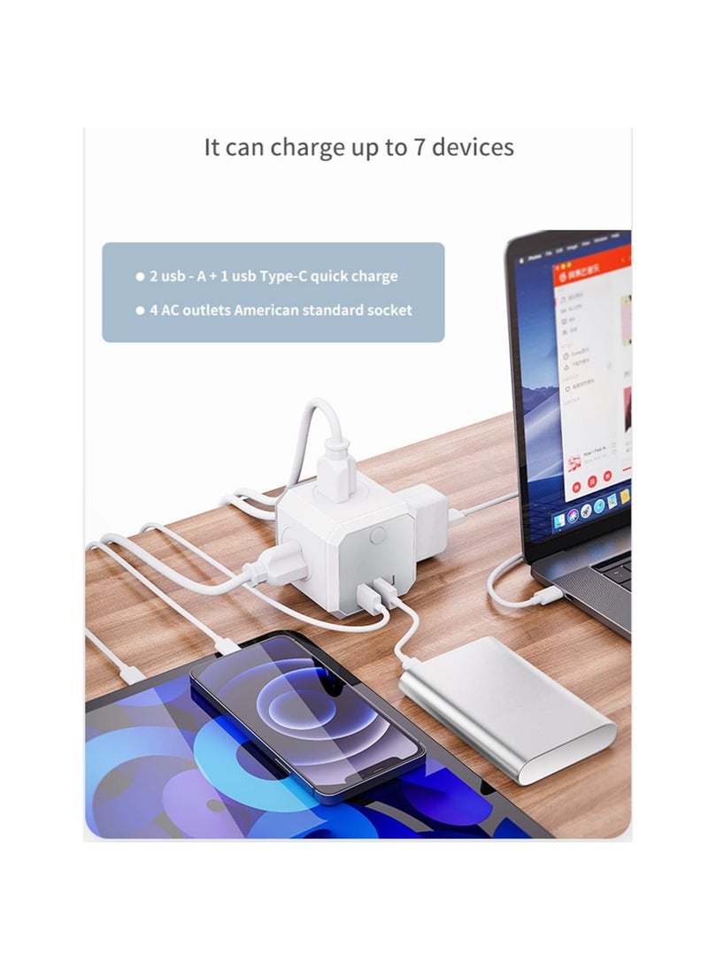 Anmi Multi Plug Extension Lead,4 Way 4 UK Standard Plugs Socket adapter,1.8M Extension Cord,2 USB,1 Type C Ports (5V/3.4A Max) for Home Dorm Office Travel  - Image 4