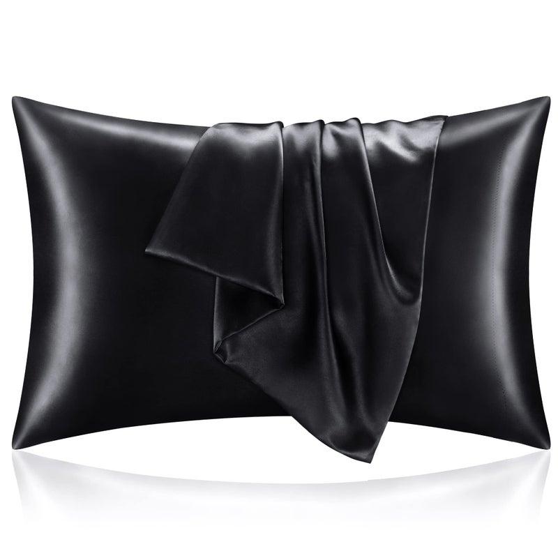 BEDELITE Satin Pillowcase for Hair and Skin Super Soft and Cooling Similar to Silk Pillow Cases 2 Pack with Envelope Closure Gift for Women Men20x36 King Size Black