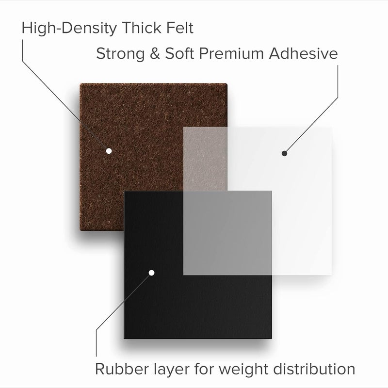 X-Protector 24 Heavy-Duty Felt Furniture Pads 1.5” 1/4” Thick ! Square Felt Pads for Furniture Feet - The Best Felt Floor Protectors for Furniture to Prevent Scratches. Protect Your Hard Floor! (Brown) - Image 4