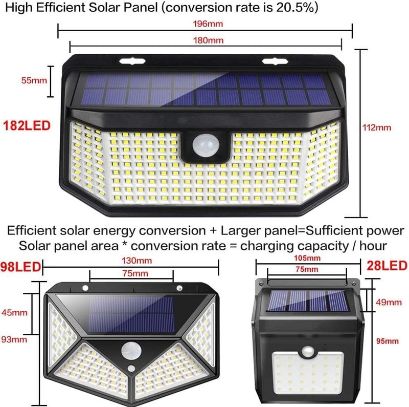 Aootek أضواء شمسية خارجية Aootek 182 LED 2500Lm مع مستشعر حركة IP65 مقاومة للماء بزاوية واسعة للحديقة والفناء والمرآب والباب الأمامي (عبوة 2)  - Image 3