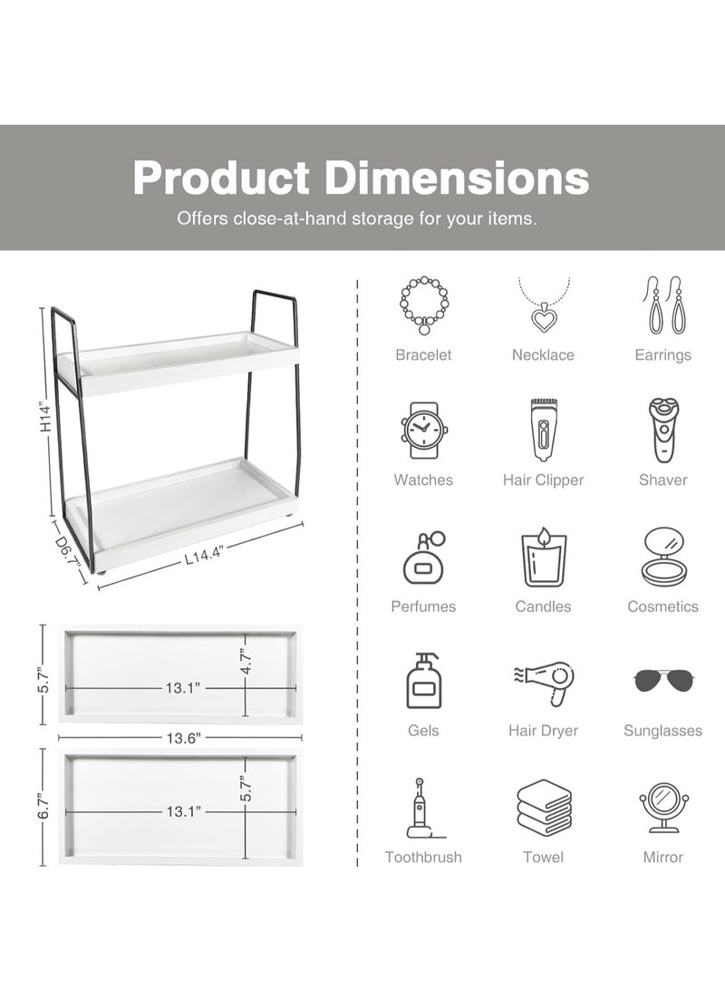2 Tier Bathroom Counter Organizer, White and Grey Coffee Bar Organizer for Countertop, Wood Shelf Tray for Vanity Makeup Storage, Small Kitchen Sink Top Organizers for Coffee Bar Station - Image 4