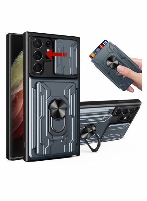 Case for Samsung Galaxy S22 Ultra, Hard PC & Soft Bumper, 360° Ring Kickstand Car Magnetic Mount Phone (6.8 Inch, Gray)
