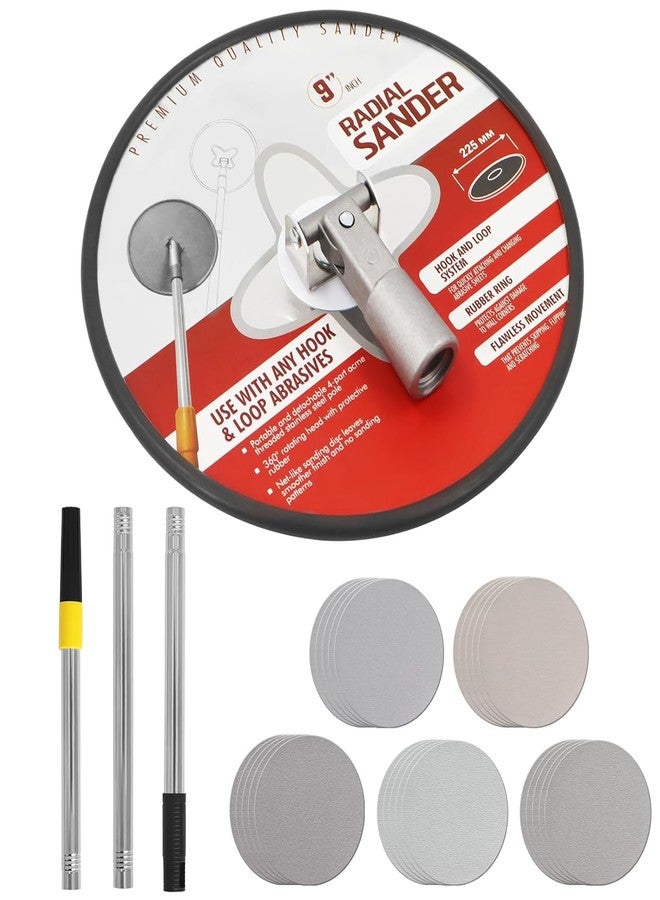 Podoy Pole Sander for Drywall, 9 Inch Radial Sander with Pole, Wall Sanders for Painting Prep, 360 𝑫𝒆𝒈𝒓𝒆𝒆 𝑹𝒐𝒕𝒂𝒓𝒚 Round Circular Hand Sanding Head for Ceilings - Image 1