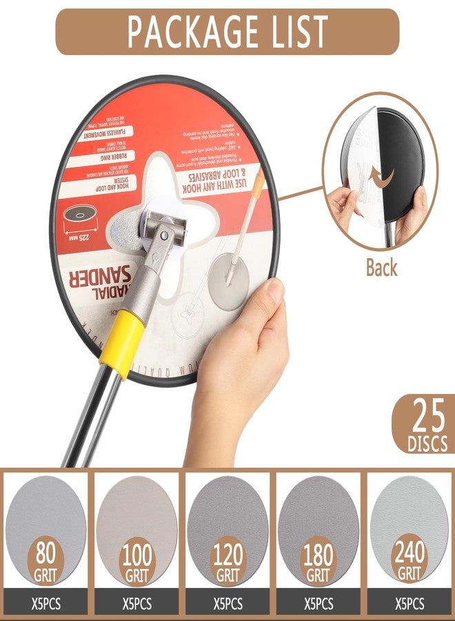 Podoy Pole Sander for Drywall, 9 Inch Radial Sander with Pole, Wall Sanders for Painting Prep, 360 𝑫𝒆𝒈𝒓𝒆𝒆 𝑹𝒐𝒕𝒂𝒓𝒚 Round Circular Hand Sanding Head for Ceilings - Image 4