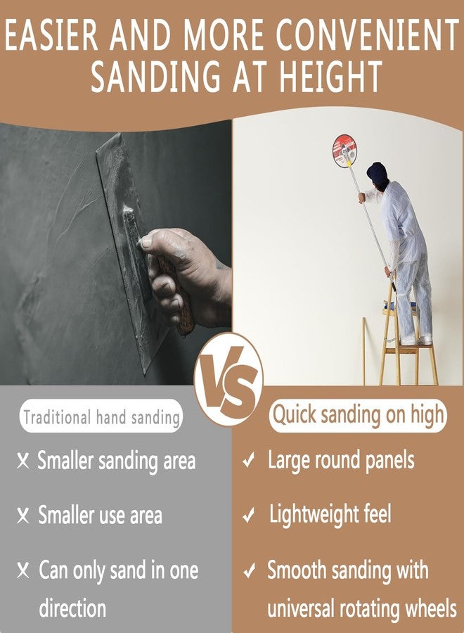 Podoy Pole Sander for Drywall, 9 Inch Radial Sander with Pole, Wall Sanders for Painting Prep, 360 𝑫𝒆𝒈𝒓𝒆𝒆 𝑹𝒐𝒕𝒂𝒓𝒚 Round Circular Hand Sanding Head for Ceilings - Image 5