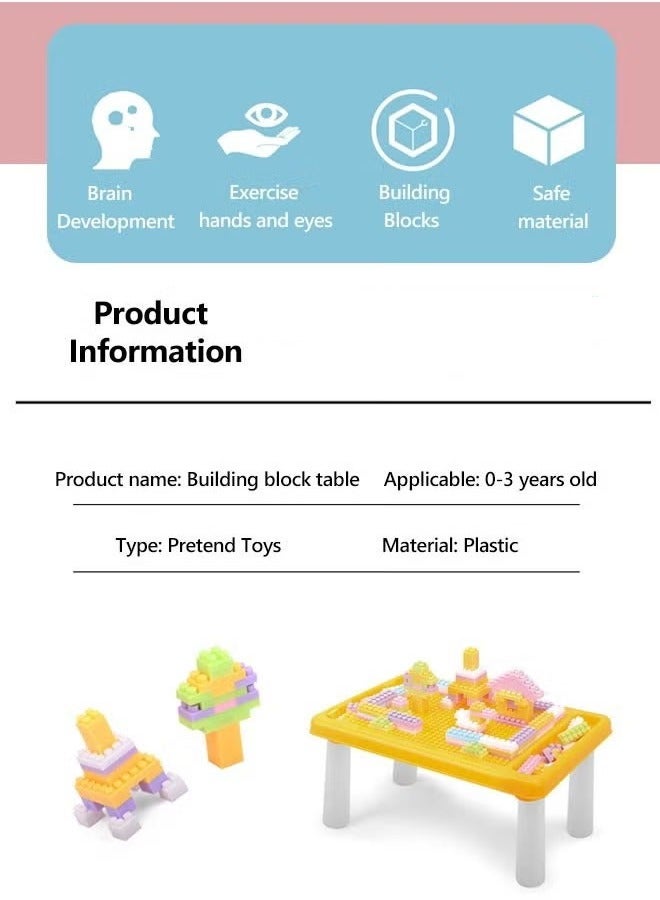 Building block table, children's building block activity table, toddler multifunctional educational learning building block table, children's activity table with storage space, multifunctional activity table, children's furniture for boys and girls, suitable for 0-3 years old, 180 building blocks (yellow)  - Image 3