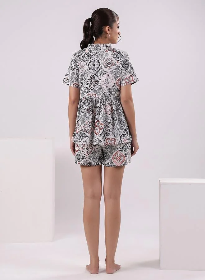 sanskrutihomes sanskrutihomes Ethnic Motif Printed Cotton Top and Shorts Set