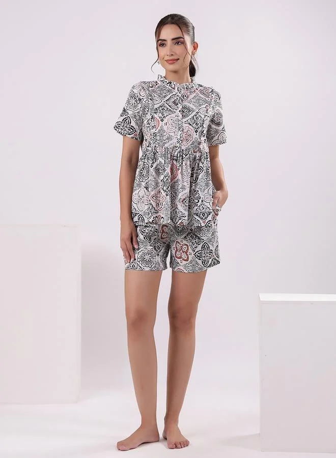 sanskrutihomes sanskrutihomes Ethnic Motif Printed Cotton Top and Shorts Set