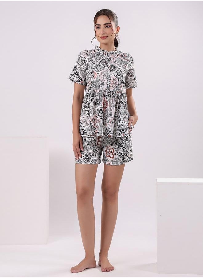 sanskrutihomes Women Ethnic Motifs Printed Cotton Night suit by Styli  - Image 1