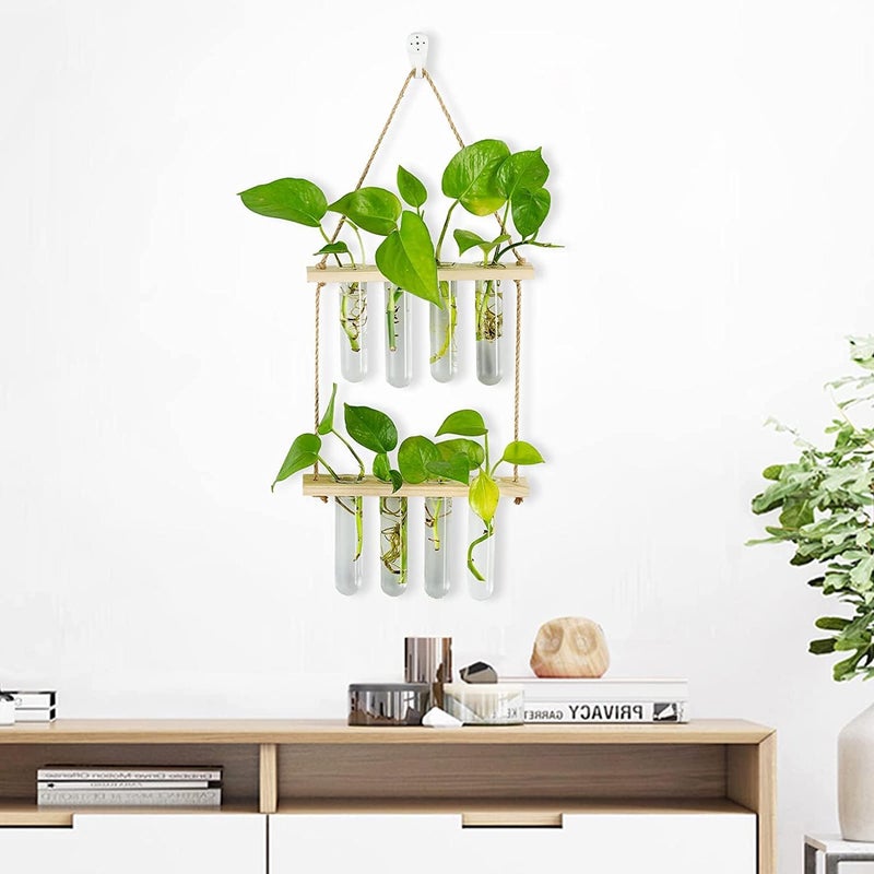 Luckam Hanging Propagation Station for Plants, 2 Layer Wall Hanging Wooden Nordic Creative Hydroponic Test Tube, for Home Office Wall Hanging Decoration, 8 Test Tubes - Image 5