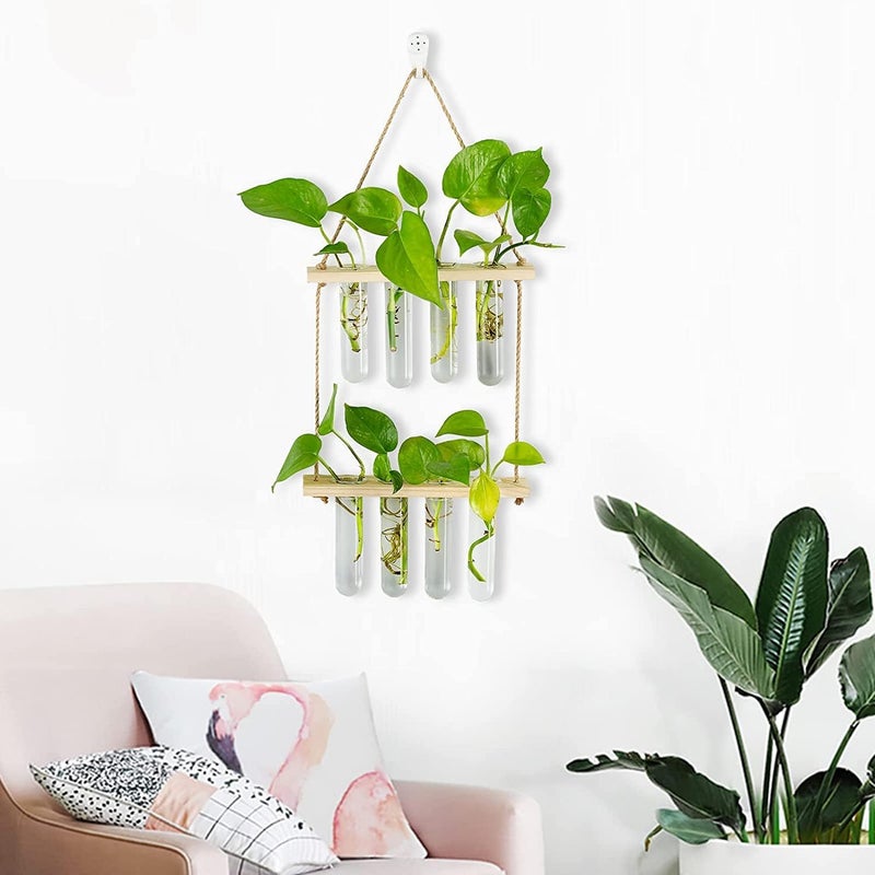 Luckam Hanging Propagation Station for Plants, 2 Layer Wall Hanging Wooden Nordic Creative Hydroponic Test Tube, for Home Office Wall Hanging Decoration, 8 Test Tubes - Image 4