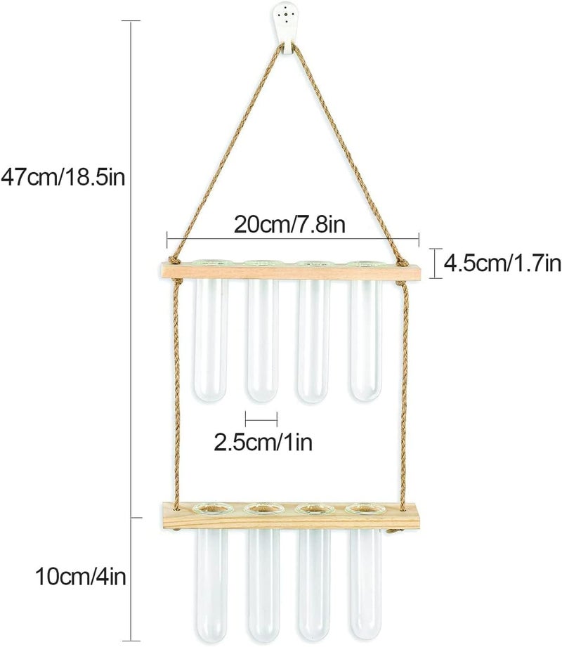 Luckam Hanging Propagation Station for Plants, 2 Layer Wall Hanging Wooden Nordic Creative Hydroponic Test Tube, for Home Office Wall Hanging Decoration, 8 Test Tubes - Image 2