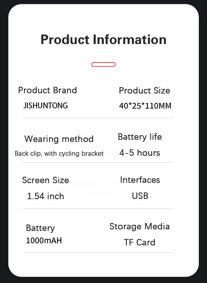 HD Wearable Sports Camera，180° Rotatable Lens + Back-Clip Design  Dual LED Lights 1.54-Inch Display with 128G TF Card Slot/USB Charging, for Outdoor Adventures/Travel/Vlog (Black) - Image 5