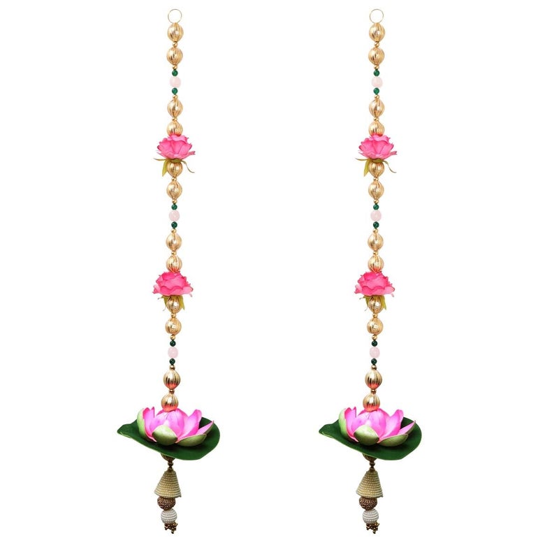Shubhanjali Shubhanjali Pink Lotus Flower Hanging for Diwali Decor 1 Pair | Crystal Stone Hanging for Home Decoration Wall Hanging for Living Room Balcony Office CAF Door  - Image 1