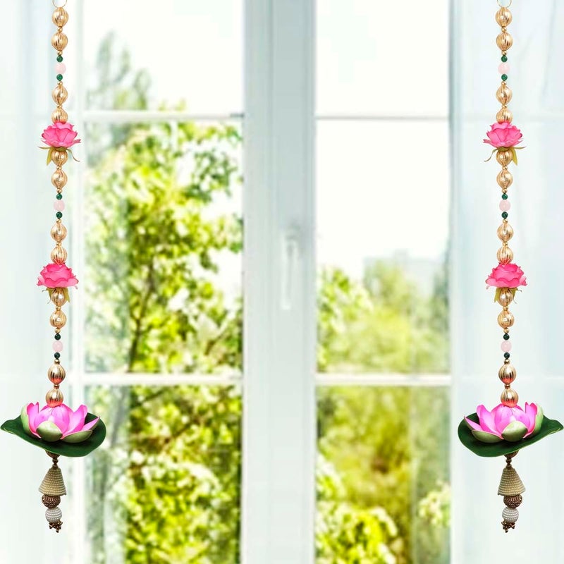 Shubhanjali Shubhanjali Pink Lotus Flower Hanging for Diwali Decor 1 Pair | Crystal Stone Hanging for Home Decoration Wall Hanging for Living Room Balcony Office CAF Door  - Image 3
