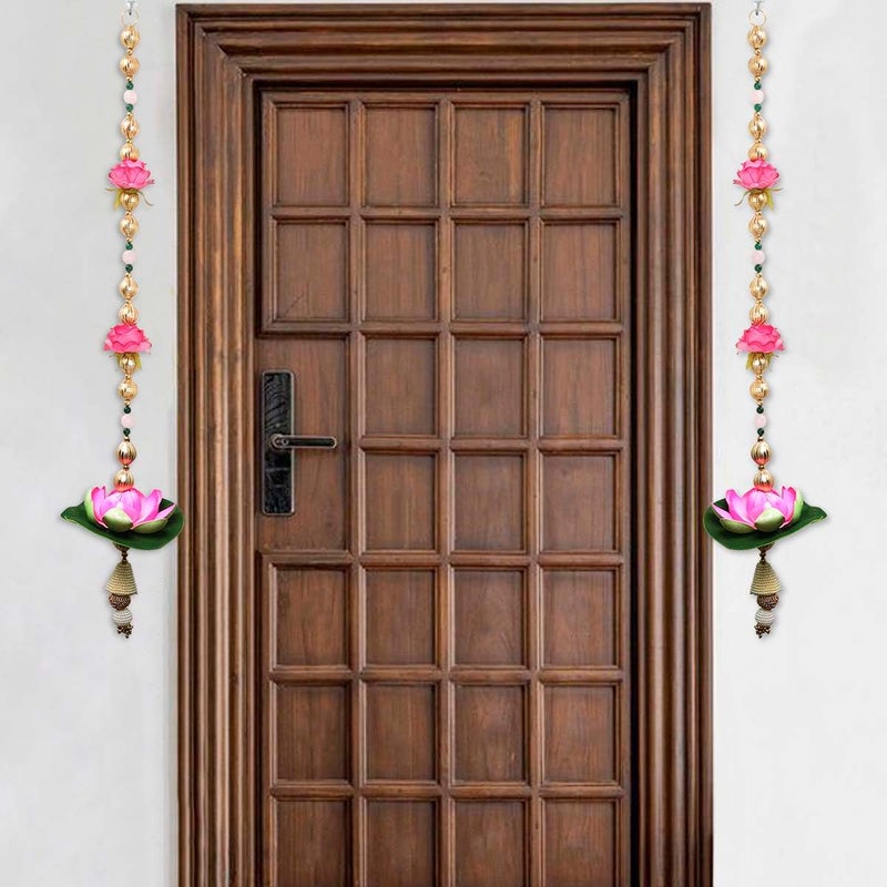 Shubhanjali Shubhanjali Pink Lotus Flower Hanging for Diwali Decor 1 Pair | Crystal Stone Hanging for Home Decoration Wall Hanging for Living Room Balcony Office CAF Door  - Image 2