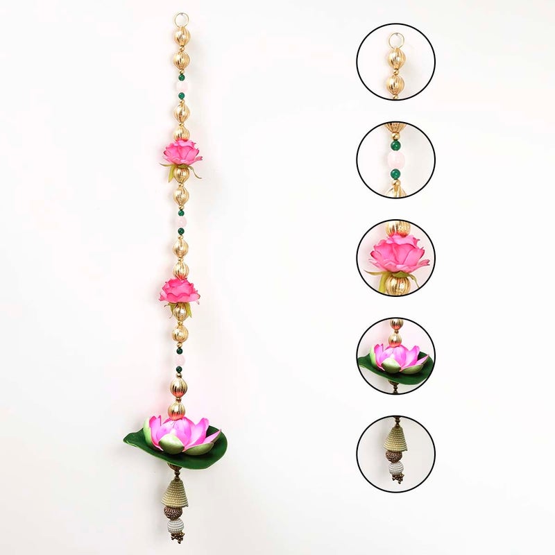 Shubhanjali Shubhanjali Pink Lotus Flower Hanging for Diwali Decor 1 Pair | Crystal Stone Hanging for Home Decoration Wall Hanging for Living Room Balcony Office CAF Door  - Image 5