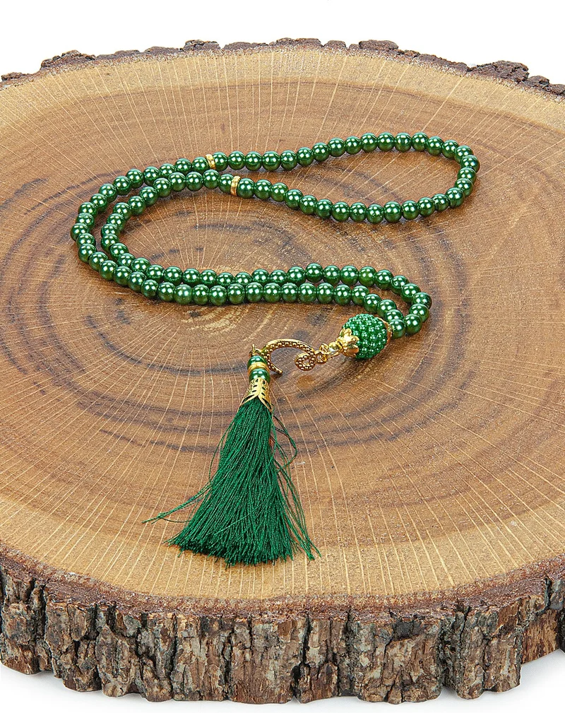 ايهفان اونلاين Ihvan Online Dowry Prayer Rug Set with Pearl Prayer Beads and Gift Box Suitable for the Bride and Groom's Bundle Green