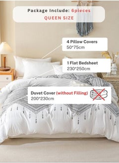 LUNA Home Queen size 6 piece boho bedding set in black and white without filling.  - Image 2
