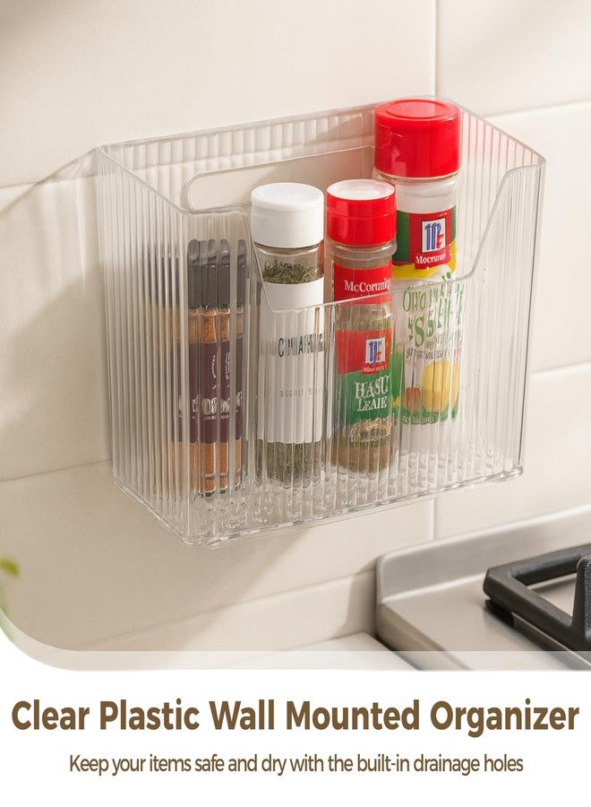 Homaisson 6 PCS Wall Mounted Storage Bins, Adhesive Clear Plastic Wall Organizer with Drainage Holes, Vertical Stiped Wall Organizer for Bathroom Kitchen Storage Room - Image 3
