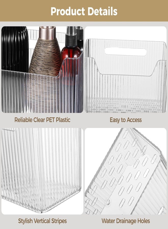 Homaisson 6 PCS Wall Mounted Storage Bins, Adhesive Clear Plastic Wall Organizer with Drainage Holes, Vertical Stiped Wall Organizer for Bathroom Kitchen Storage Room - Image 4