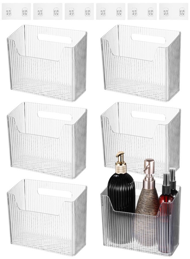 Homaisson 6 PCS Wall Mounted Storage Bins, Adhesive Clear Plastic Wall Organizer with Drainage Holes, Vertical Stiped Wall Organizer for Bathroom Kitchen Storage Room - Image 2