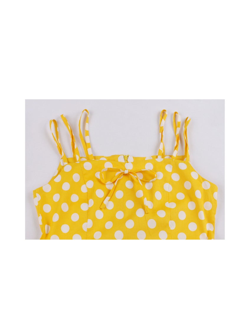Loquat Halter belt refreshing slim wave dot dress  - Image 3