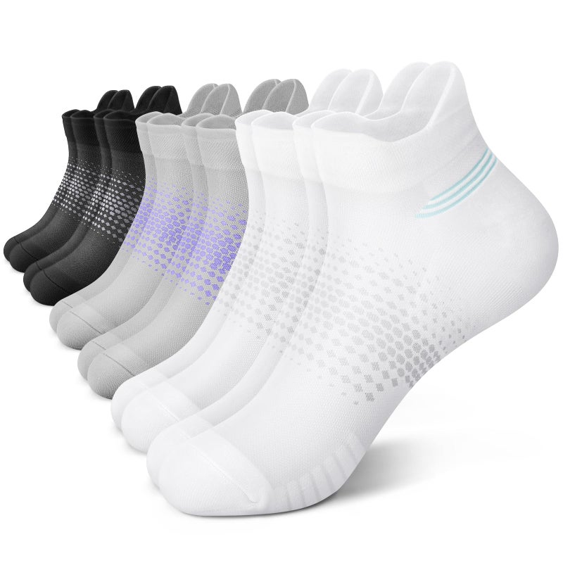 PAPLUS 6 Pairs Ankle Compression Socks for Women, Running Socks with Heel Tab, Cushioned Low Cut Athletic Socks - Image 1