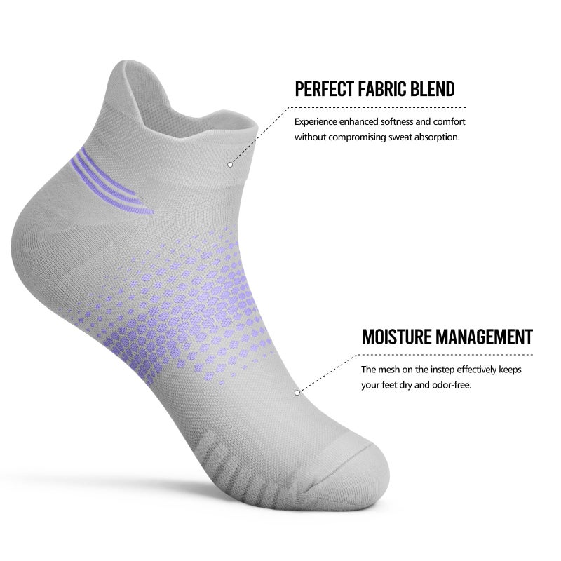 PAPLUS 6 Pairs Ankle Compression Socks for Women, Running Socks with Heel Tab, Cushioned Low Cut Athletic Socks - Image 4
