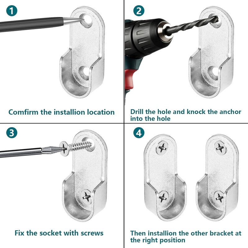 Royal Apex Oval Closet Rod End Flange Bracket Supports Furniture Hardware Accessories Wardrobe Tube Support Bracket with Screws Clothes Hanging Rod Holder (PACK OF 10PCS) - Image 3