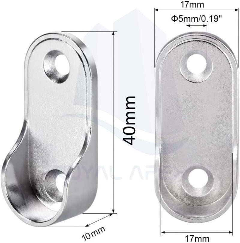 Royal Apex Oval Closet Rod End Flange Bracket Supports Furniture Hardware Accessories Wardrobe Tube Support Bracket with Screws Clothes Hanging Rod Holder (PACK OF 10PCS) - Image 2