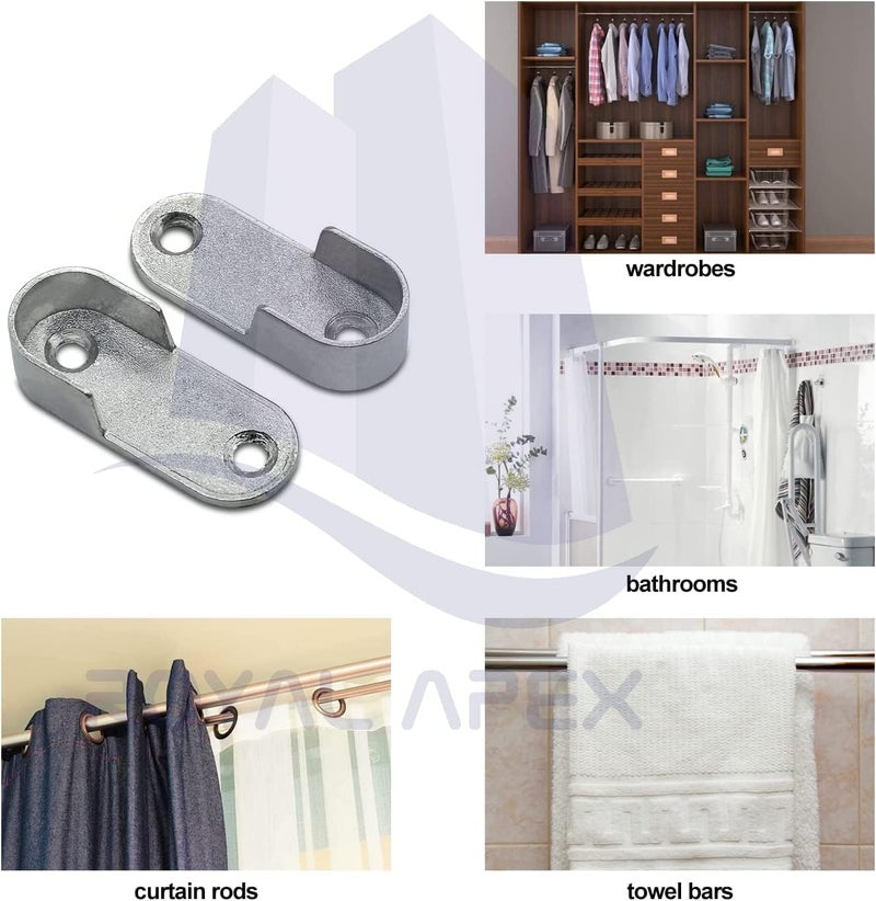 Royal Apex Oval Closet Rod End Flange Bracket Supports Furniture Hardware Accessories Wardrobe Tube Support Bracket with Screws Clothes Hanging Rod Holder (PACK OF 10PCS) - Image 4