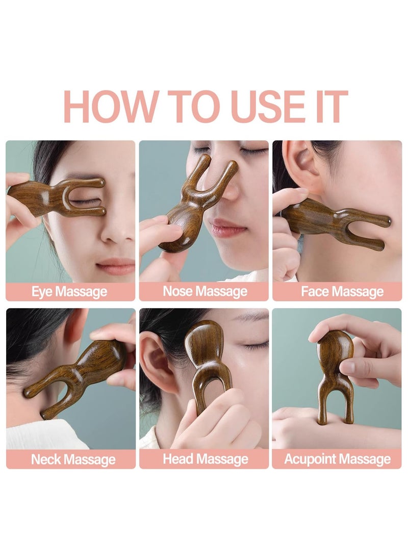 Generic Eyes Facial Wood Gua Sha Tool, Green Natural Sandalwood Wooden Nose Guasha Massage Tools Anti-Static, face Manual Massager Tool, Multifunctional Handheld Meridians Acupoint Massage Tool  - Image 3