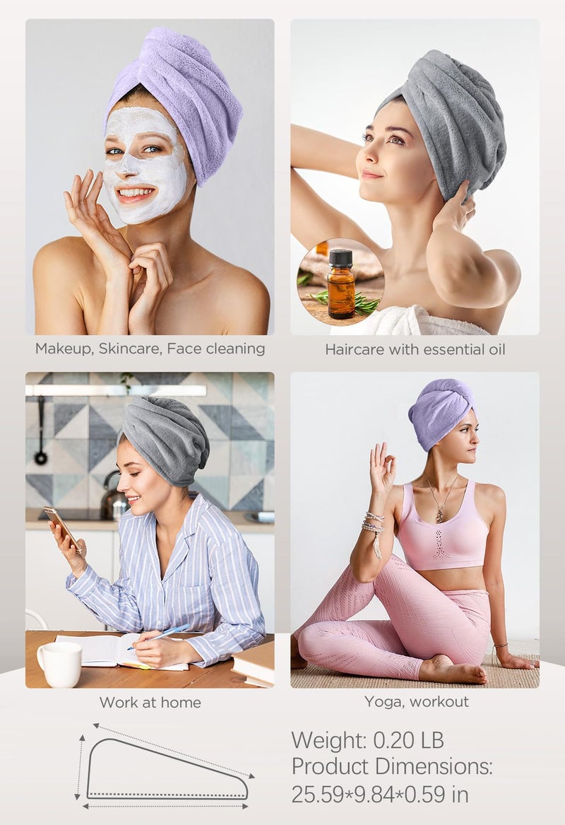 Hicober Microfiber Hair Towel  2Packs Hair Turbans For Wet Hair  Drying Hair Wrap Towels For Curly Hair Women Anti Frizz (Purple Grey) - Image 5