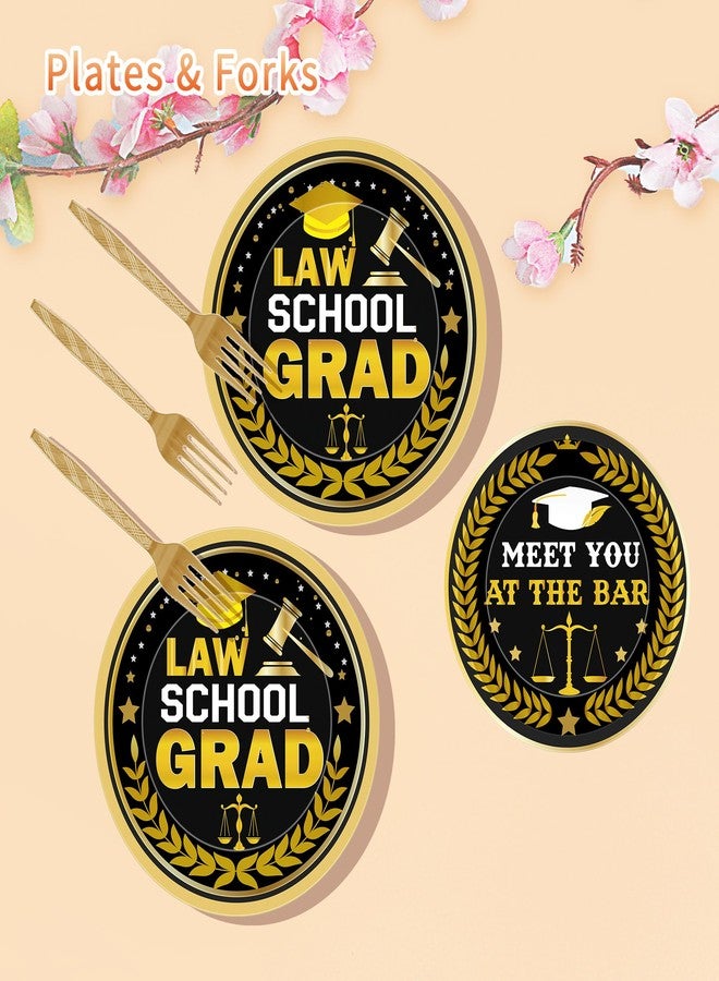 RUBOAOA Law School Graduation Decorations 2026, 96 Pcs Black Gold Disposable Plates and Napkins Set with Forks, Law School Grad Theme Party Tableware for College Graduation for 24 Guests - Image 4