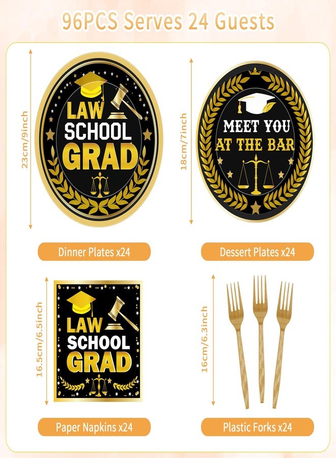 RUBOAOA Law School Graduation Decorations 2026, 96 Pcs Black Gold Disposable Plates and Napkins Set with Forks, Law School Grad Theme Party Tableware for College Graduation for 24 Guests - Image 2
