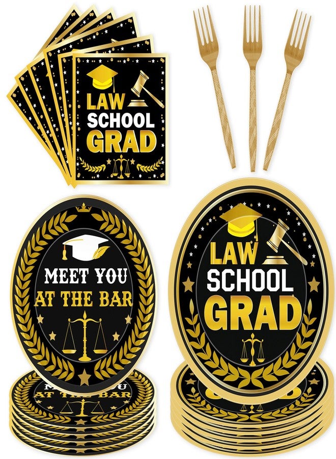 RUBOAOA Law School Graduation Decorations 2026, 96 Pcs Black Gold Disposable Plates and Napkins Set with Forks, Law School Grad Theme Party Tableware for College Graduation for 24 Guests - Image 1