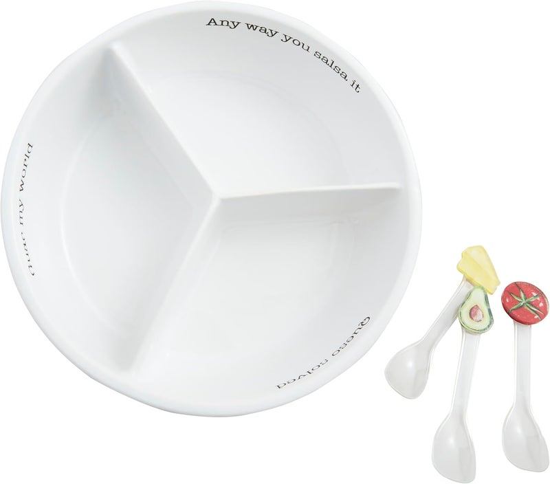 mud pie طبق ماد باي 3 12 × 8 14 بوصة ملعقة 3 34 صلصة غواكامولي كيسو ثلاثي تيدبيت أبيض - Image 1