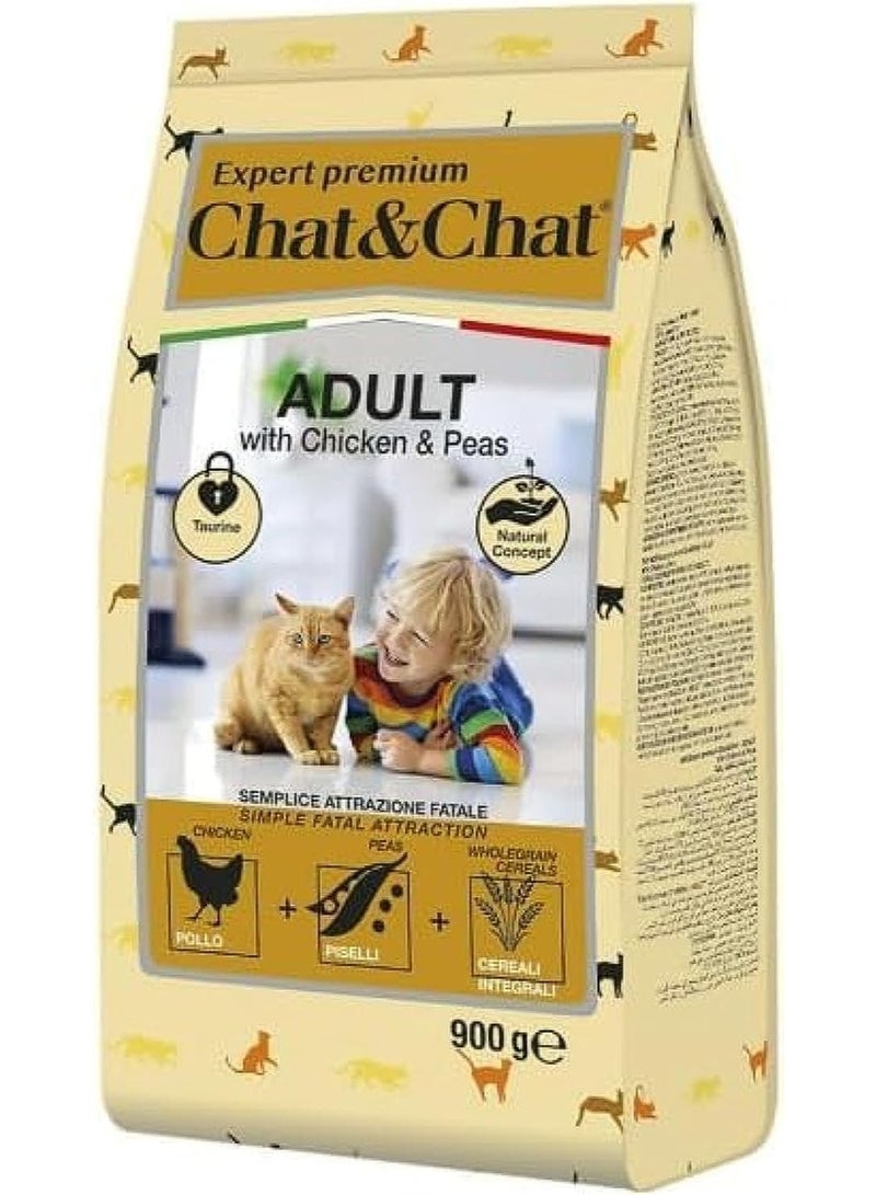 Chat & Chat Dry Food with Chicken & Peas for Adult Cats 900g