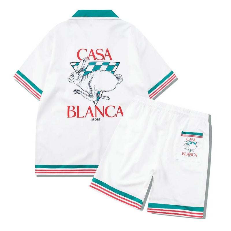 Chao Shens Casual Beach European and American Retro Short Sleeve Shirt suit Digital Printed Loose Shorts suit Shirt Shirt - Image 2