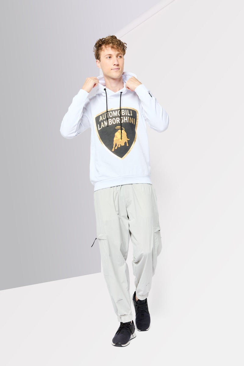 LAMBORGHINI Men Brand Logo Long Sleeve Hoodie, White  - Image 2