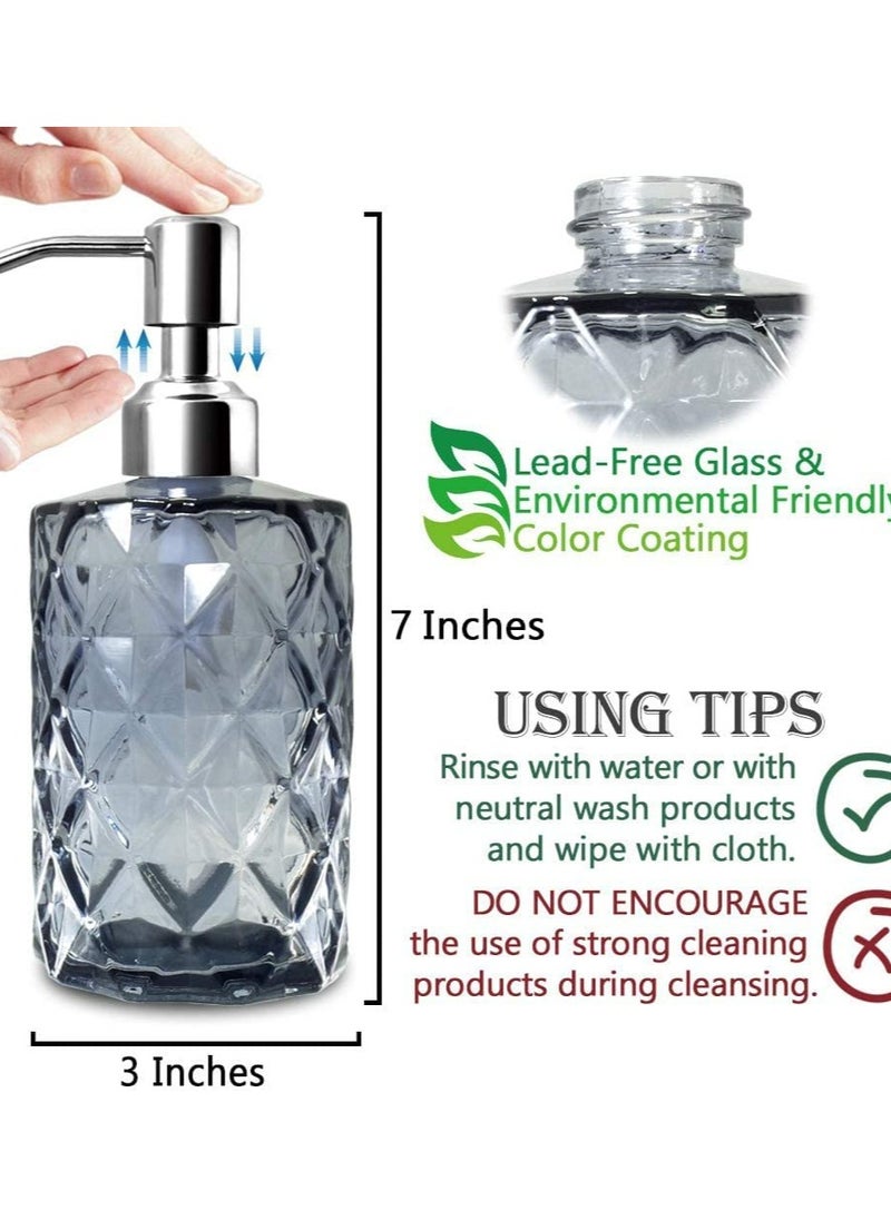 SYOSI - Diamond Design Glass Soap Dispenser, with 304 Rust Proof Stainless Steel Soap Pump, 12 Ounce Kitchen Soap Dispenser for Bathroom, Hand Soap, Dish Soap, Lotion Shower, Diamond Hand Sanitizer Bottle - Image 1