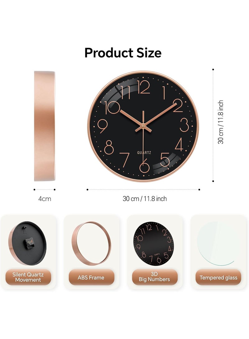 MileMelo Minimalist Wall Clock Modern Design Living Room Bedroom Quartz Mute Light Luxury Clocks Hanging Watch Home Decor (Color: Black/Gold, Size: 12inch 30cm) - Image 2