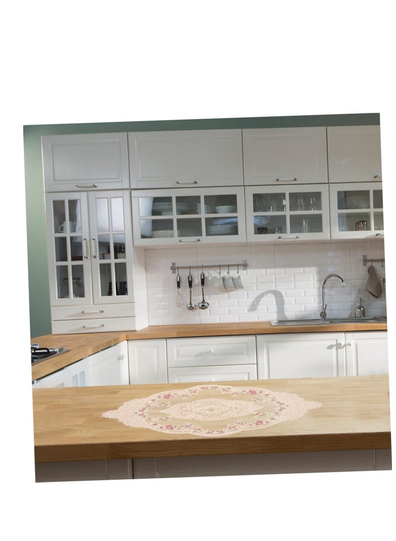 Excefore 2 قطع من مفارش المائدة اللاتنية الرجعية، مفارش دائرية مزينة بالأزهار، مفارش طاولة مطرزة يدوية، مفارش مصنوعة من الدانتيل قابلة للغسل - Image 4