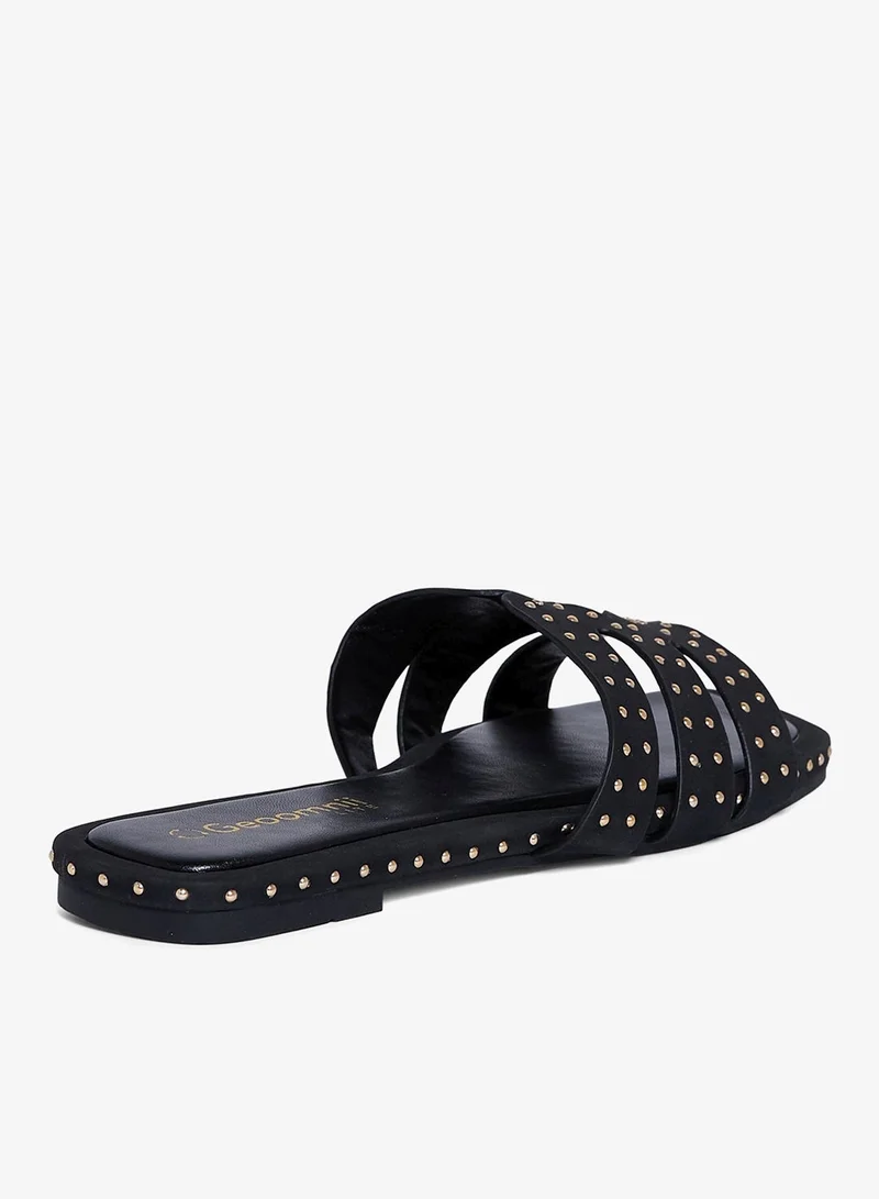 Geoomnii BLACK Geoomnii Flat Sandals for Women – Comfortable Slip-On Casual Summer Sandals for Daily Wear, Walking & Travel for Women | Best Price UAE