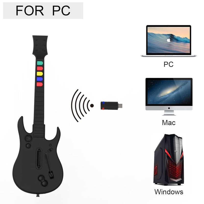 NBCP Guitar Hero Controller PC, Wireless PS3 /PC Guitar Hero Guitar with Dongle for Clone Hero, Guitar Hero 3/4/5 Rock Band 1/2 Games Black - Image 3