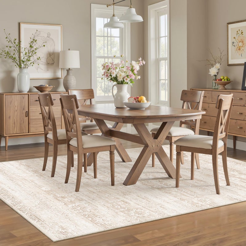 Soalmost Area Rugs 5x7 for Living Room, Floral Washable Rugs for Dining Room, Bedroom, Kitchen, Vintage Non-Slip Thin Area Rug Beige Ivory - Image 2
