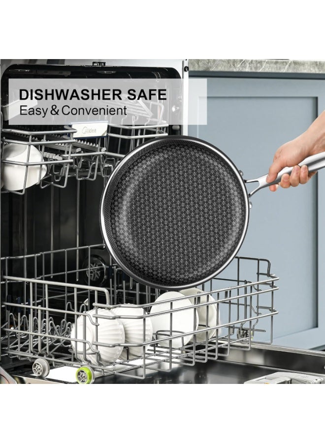 Caannasweis أحواض قلي غير لاصقة، 20 سم أحواض قلي هجين ثلاثية الطبقة من الفولاذ المقاوم للصدأ، وعاء طهي غير لاصق، أدوات طهي بالحث غير سامة، مقلاة كبيرة آمنة في غسالة الصحون والفرن، مناسبة لجميع أنواع المواقد - Image 5