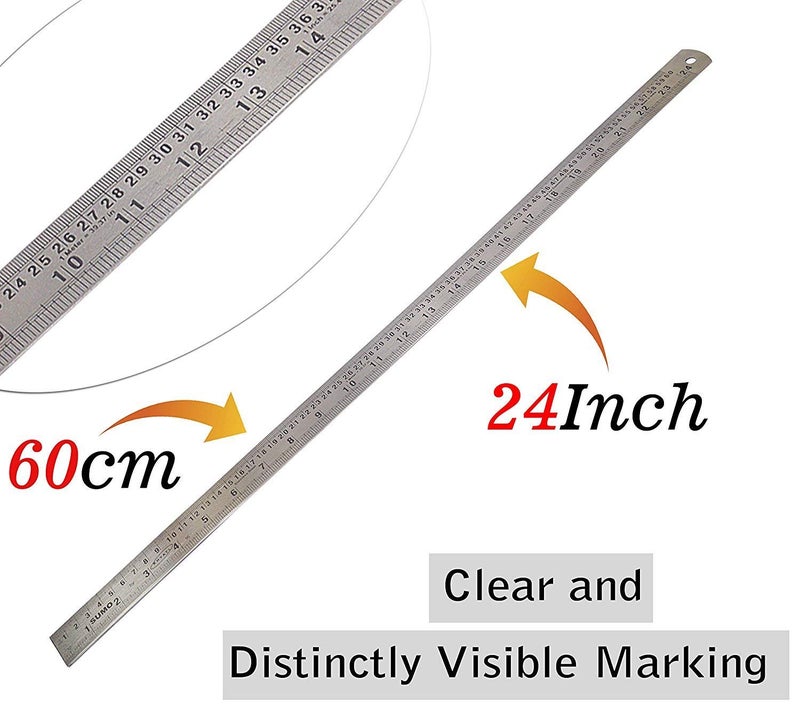Tia Crafts 24 inch, 60 cm Stainless Steel Ruler Scale Long double Side Measuring Tool for Architects, Engineers, College Students (24 inch, 60 cm, Stainless Steel) - Image 2