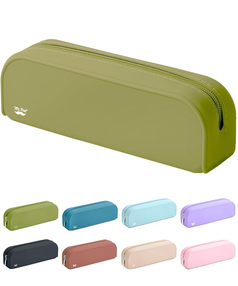 Mr Pen Olive Green Silicone Pencil Pouch Aesthetic Design Small Size Multipurpose Makeup Bag